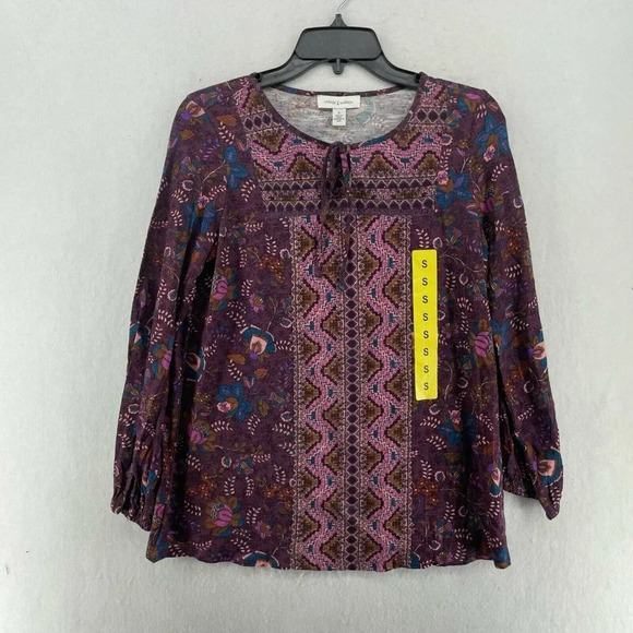 Vintage America Tops - Vintage America Blouse Women's Sz S Purple Pink Floral Peasant Boho Tie-Front